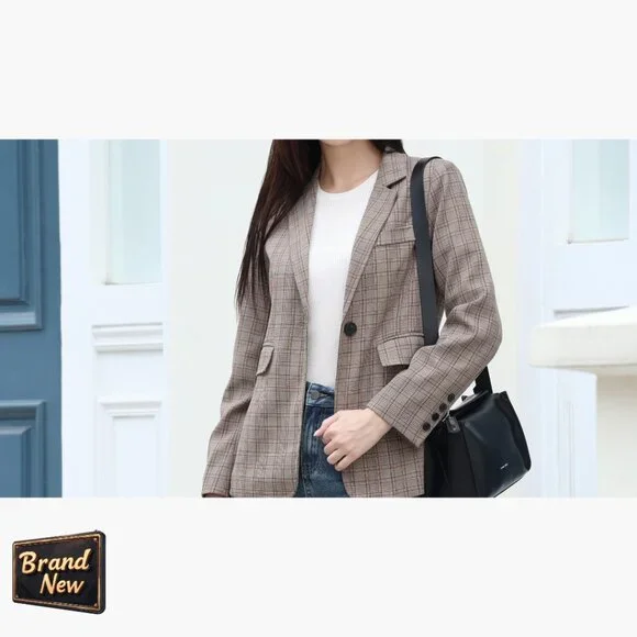 Regular Fit Plaid Blazer, One Button, Notch Collar, Long Sleeve - Picture 7 of 7